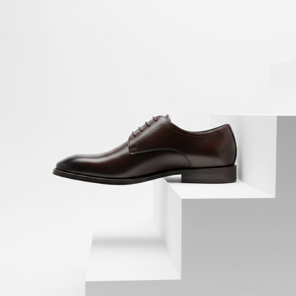 John White Derby Shoes - side profile on stairs